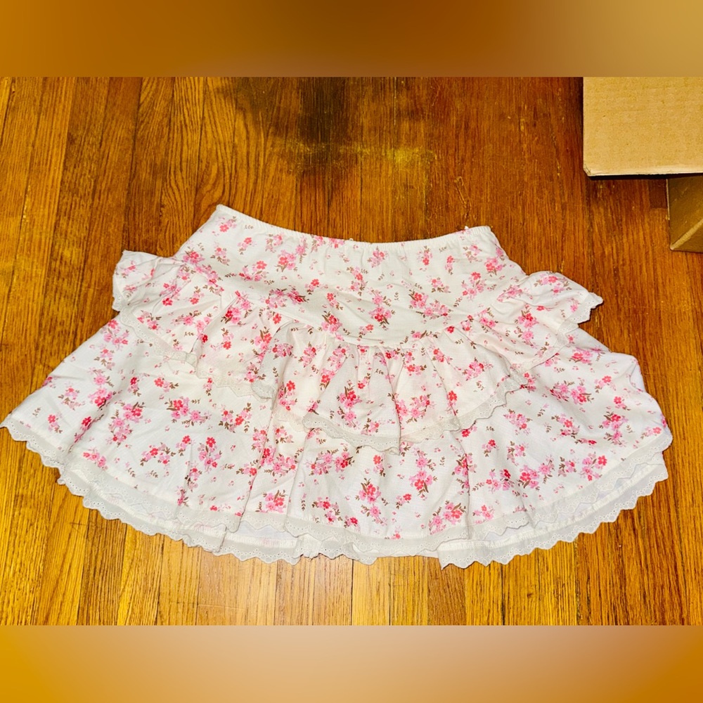 Tilly's White Mini Skirt with Pink Floral Ruffles
